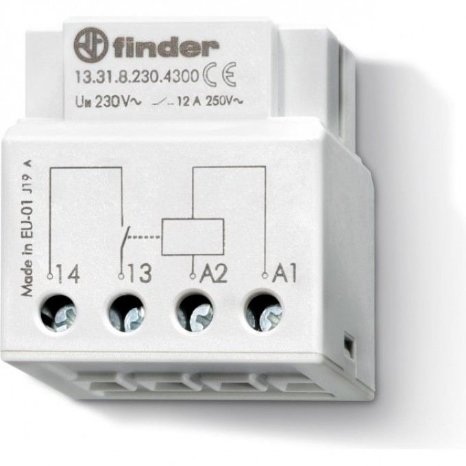 Промежуточное моностабильное реле FINDER 1NO 12A; питание 230В АC; монтаж в коробке; степень защиты IP20 13.31.8.230.4300