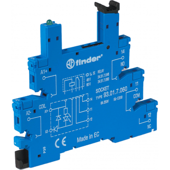 Розетка FINDER с винтовыми клеммами (с зажимной клетью) для реле 34 серии; питание 240В АС/DC; пластиковая клипса; LED