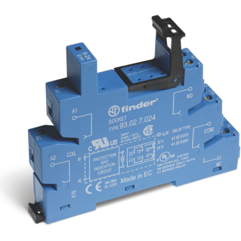 Розетка FINDER с винтовыми клеммами (с зажимной клетью) для реле 41 серии; 24В АС/DC; пластиковая клипса; LED